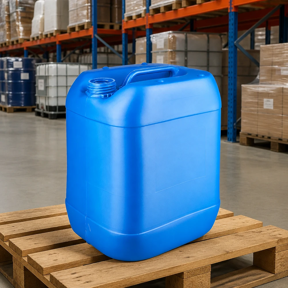 Canister 20 liter blauw zonder sluiting Rechthoekige kunststof bak van 20 liter, blauw, met schroefdeksel zonder dop, geschikt voor opslag
