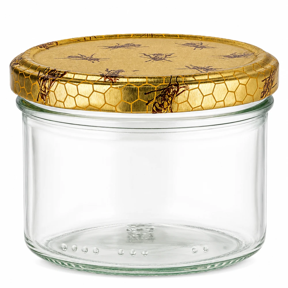 Lege glazen honingpot van 300 g met gouden honingraat schroefdeksel voor honing en jam