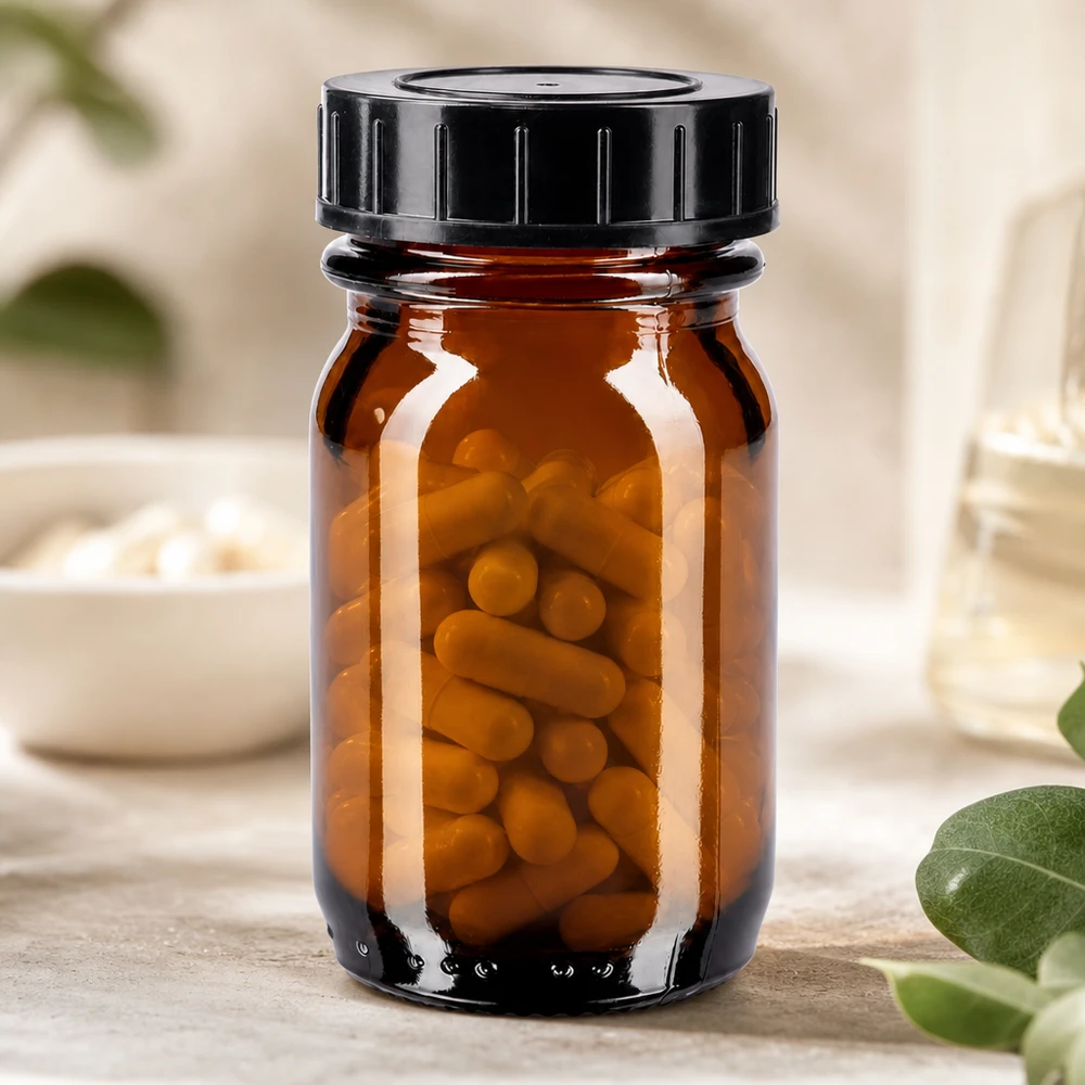 Fles met wijde hals 30 ml bruin glas met schroefdeksel Klein amberkleurig glazen flesje van 30 ml met wijde opening, ideaal voor pillen en supplementen