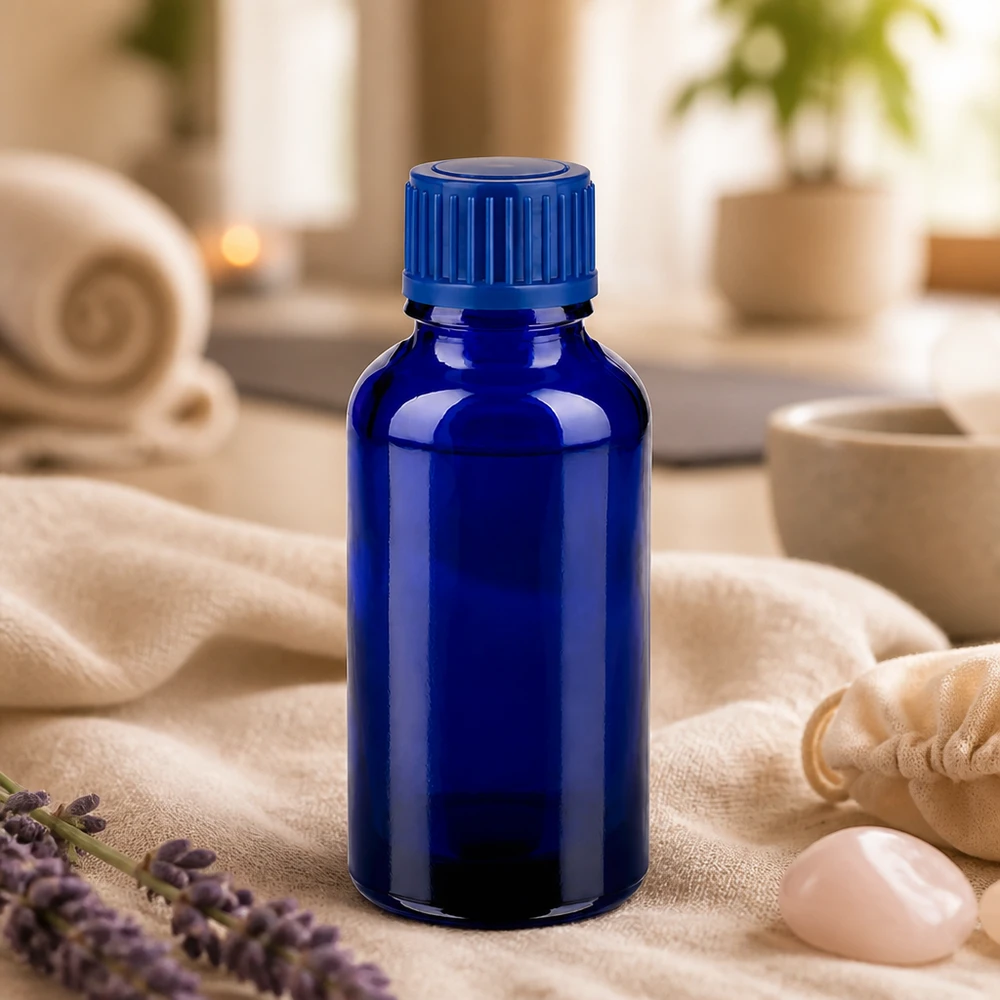 30ml flacon 11mm SV blauw STD BlueLine UT18/30 Laboratoriumkwaliteit glazen fles 30ml in elegant blauw voor veilige opslag van actieve ingrediënten