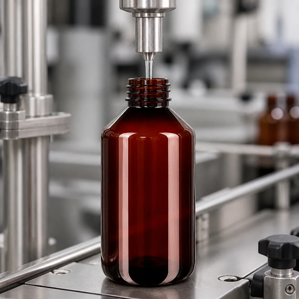 Voedselveilige ronde PET-fles van 500 ml in bruin met witte originele dop voor siropen