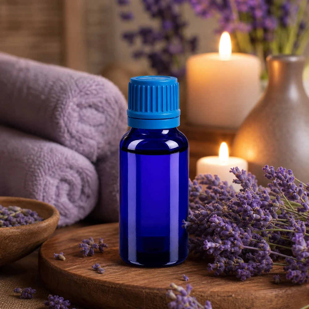 20ml flacon 11mm SV blauw OV BlueLine UT18/20 Compact apothekersflesje van 20 ml in kobaltblauw met kindveilige dop voor aromatherapie