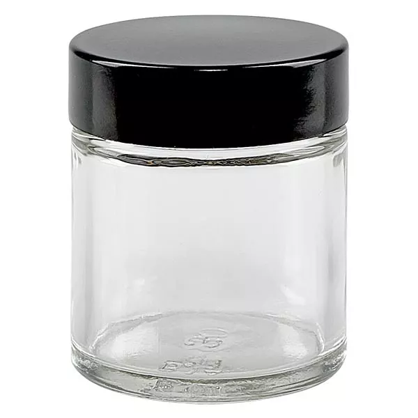 30ml glazen potje helder, met zwart bakelieten deksel ApoGlas 30ml glazen potje helder, met zwart bakelieten deksel ApoGlas