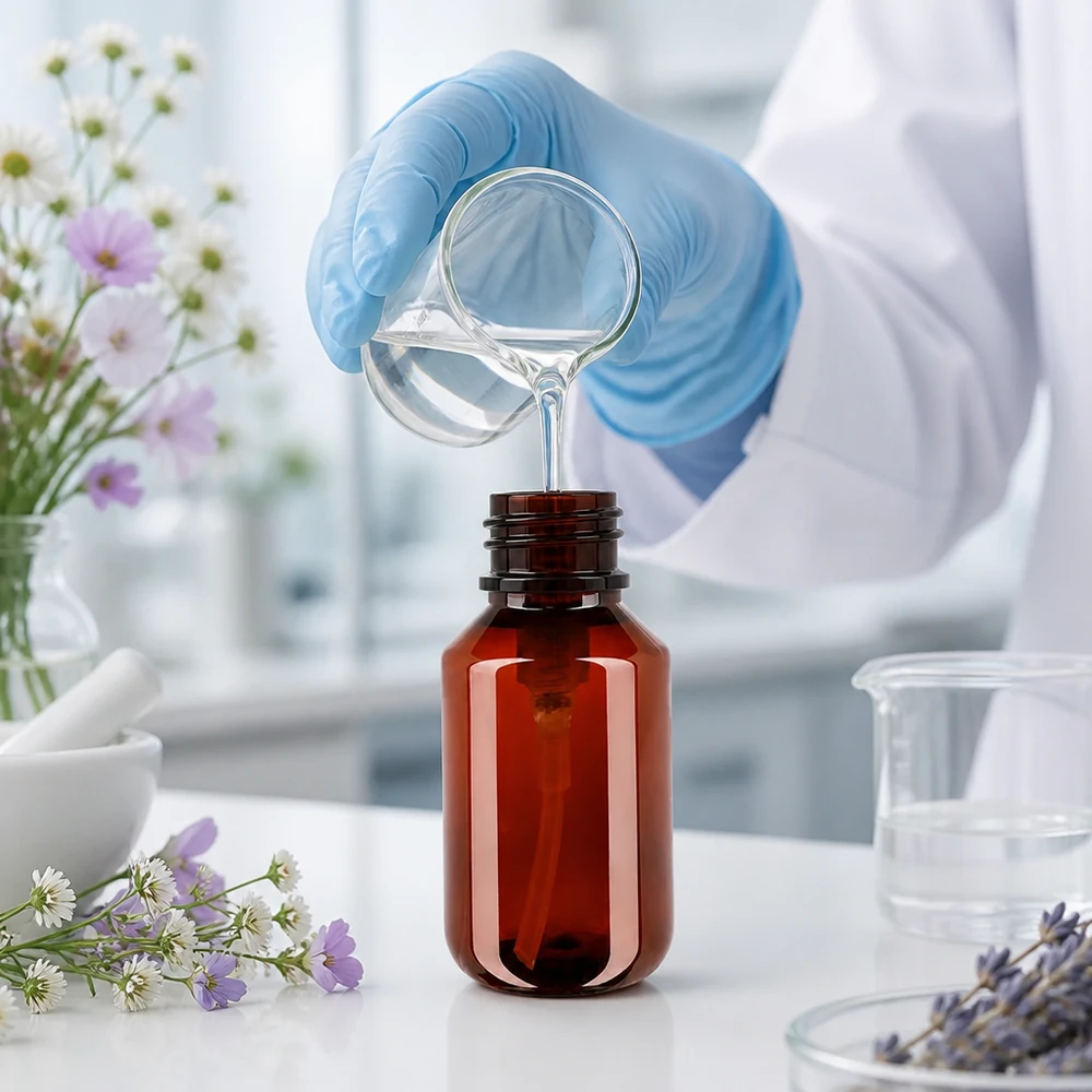 Bouteille PET 100ml avec pompe distributrice noire Compacte dispenserfles van 100 ml, gemaakt van bruin PET, met een zwarte doseerpomp voor natuurlijke cosmetica