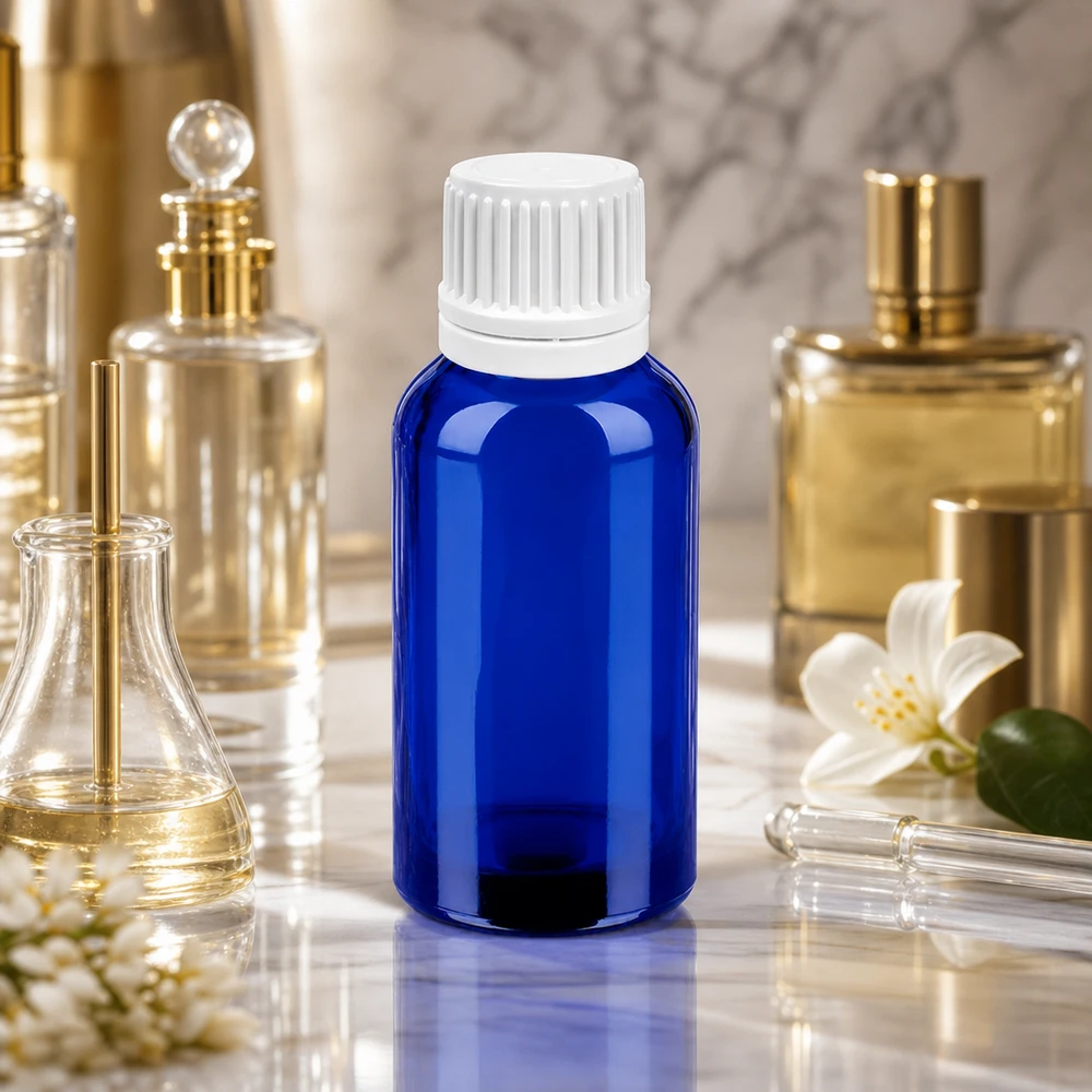 30ml Druppelflesje 0.7mm wit OV BlueLine UT18/30 Compacte glazen fles van 30 ml met OV BlueLine-ontwerp voor professionele smaakmengsels