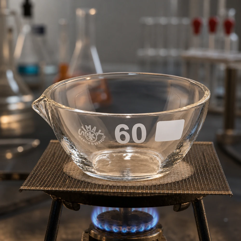 Veelzijdig verdampingsschaaltje 45ml borosilicaat ø60mm met schenktuit voor verdamping en kristallisatie