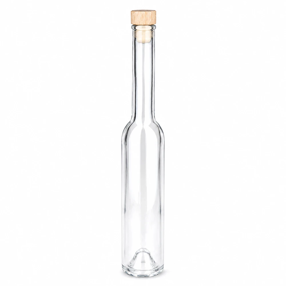 200 ml glazen fles Hugo met houten handgreepkurk UNiTWIST® 200ml Hugo glazen fles met houten handvat kurk UNiTWIST - transparante lege fles met natuurlijke kurk