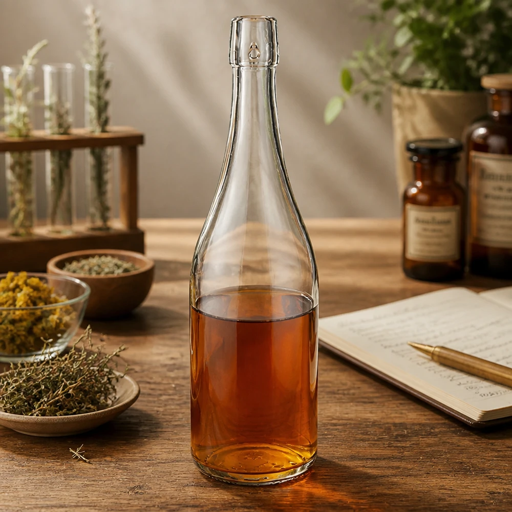 750ml UNiTWIST glazen fles gevuld met kruidenthee apothekerssfeer gedroogde geneeskrachtige kruiden notitieboekje receptenboek