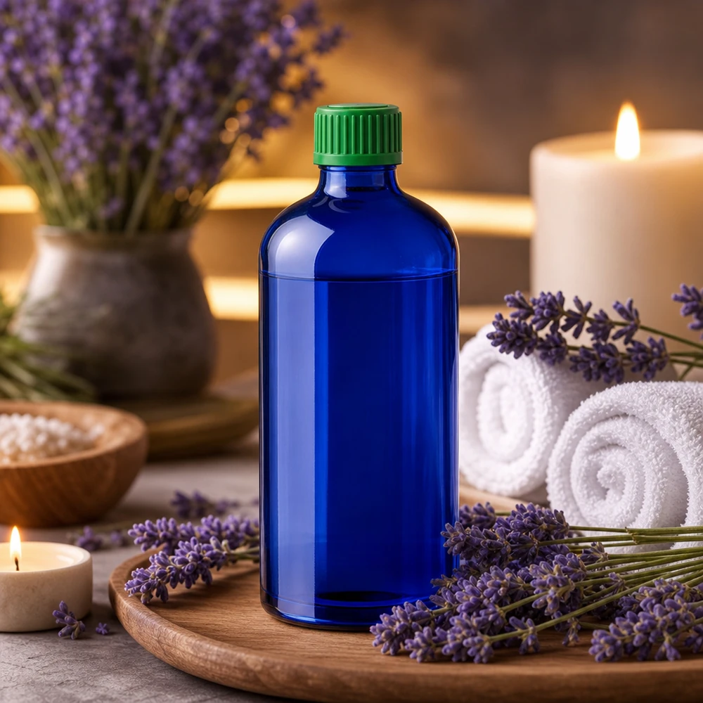 Nauwkeurige druppelopening van 0,8 mm van het blauwe flesje van 100 ml voor een exacte dosering van oliën en essences