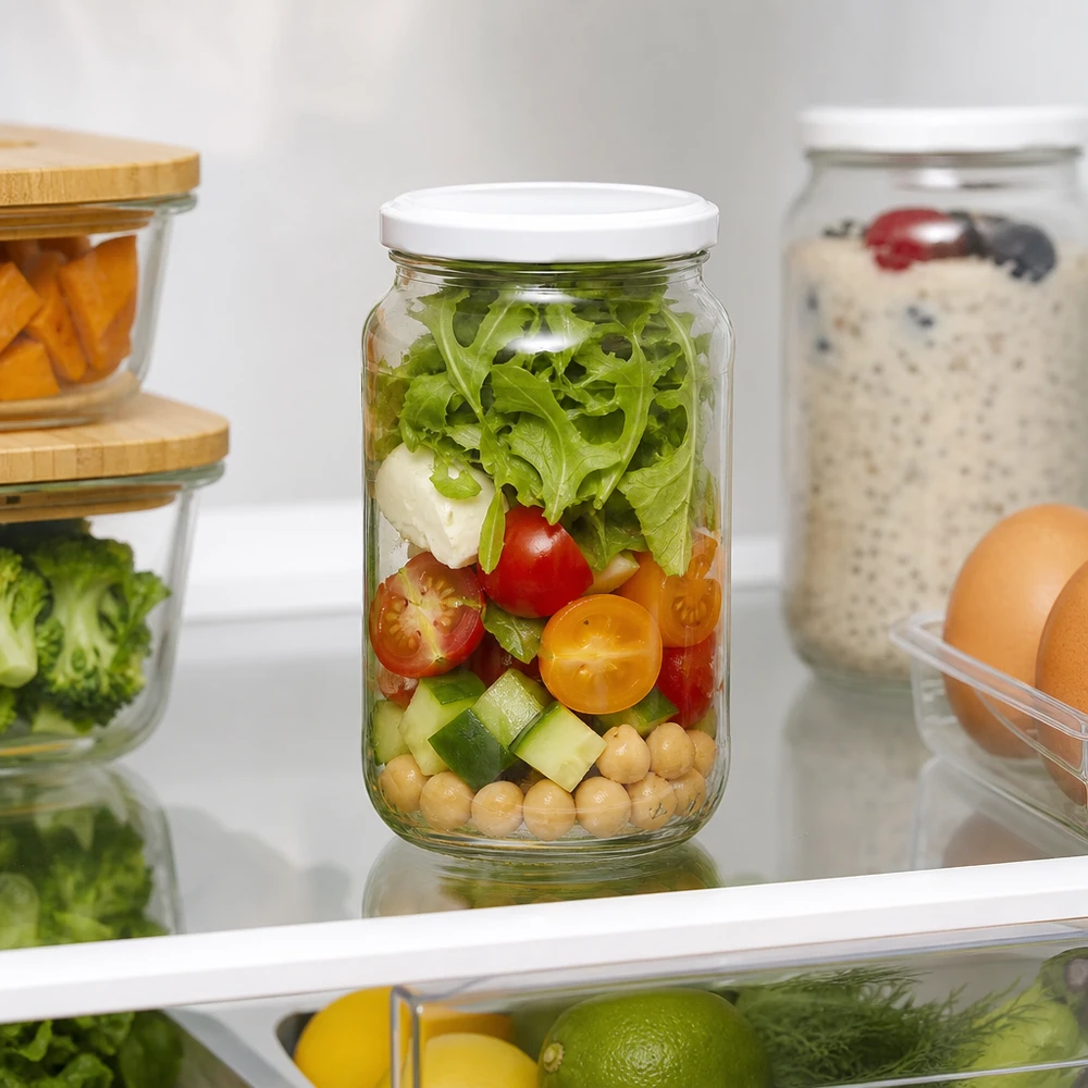 1062ml ronde pot BasicSeal deksel met salade in koelkast Meal Prep Container opslag vers voedsel