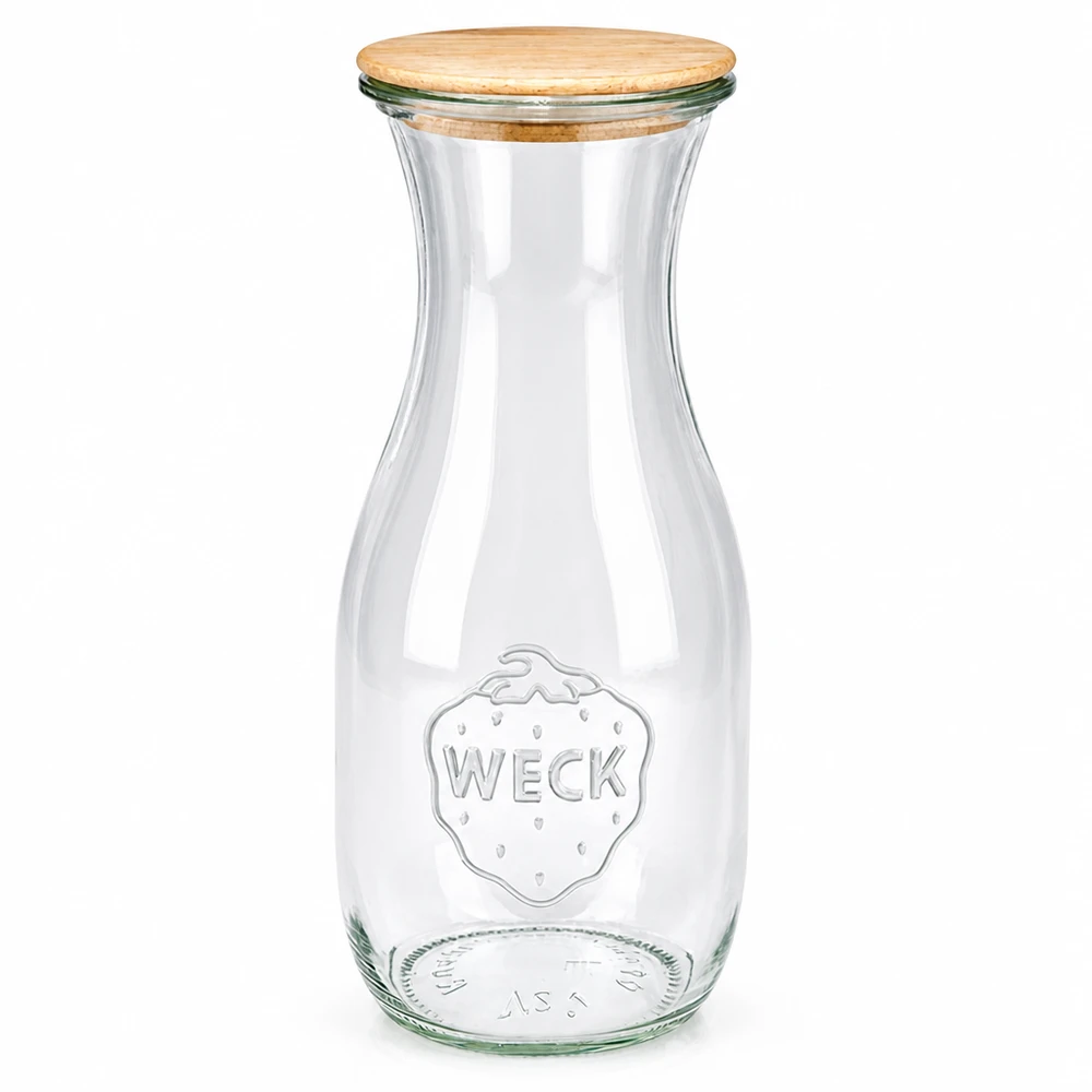 530ml sapflessen WECK RR60 met hout deksel WECK sapfles 530ml van glas met houten deksel RR60 inmaakpot voor sappen en dranken transparant