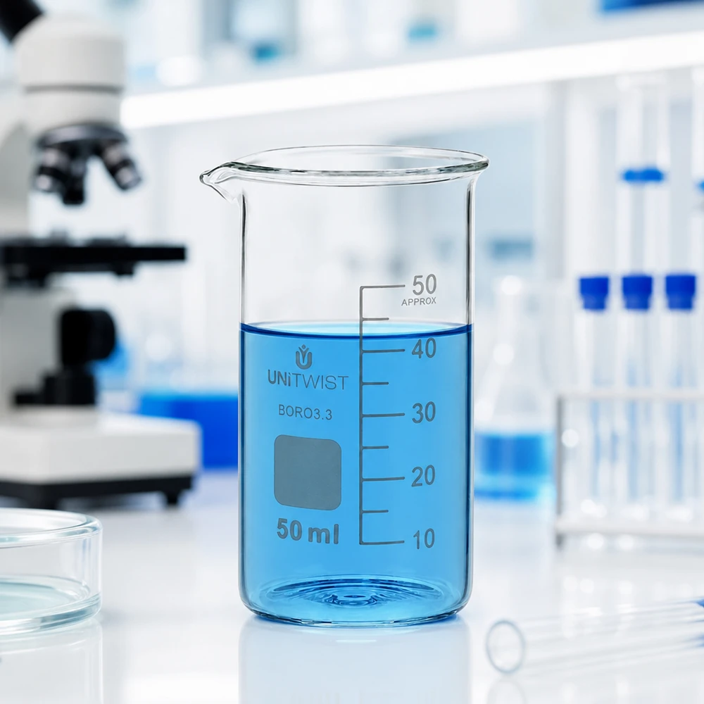 UNITWIST bekerglas, hoog model, 50 ml, chemisch bestendig borosilicaatglas voor laboratoriumgebruik