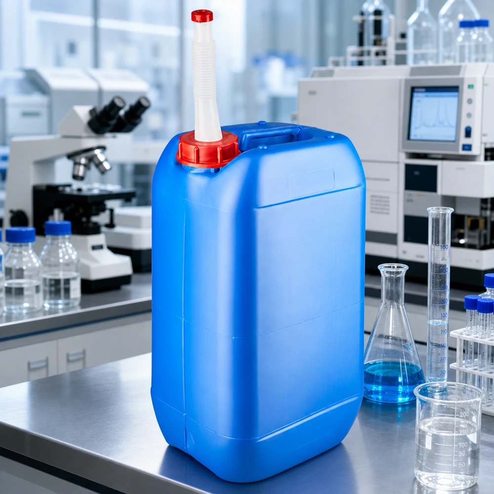 Draagbare jerrycan van 15 liter met ergonomische handgreep en buigzame uitloopbuis in blauw