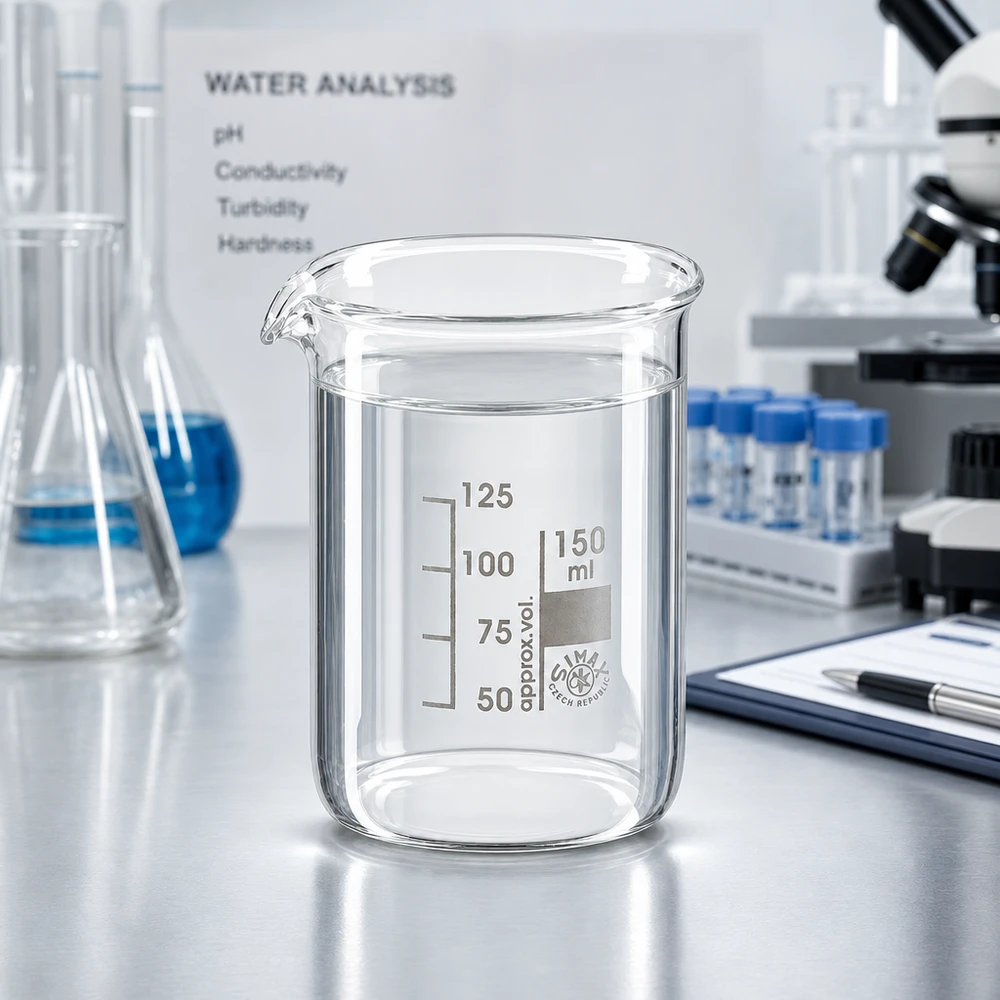 Transparant laboratoriumbekerglas 150 ml van robuust borosilicaatglas met duidelijke volume-indicator