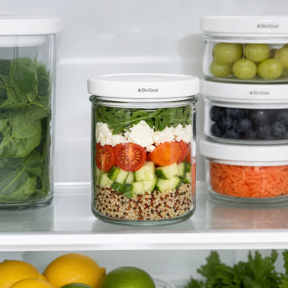 167ml bekers met BioSeal deksel wit UNiTWIST UNiTWIST 167 ml tuimelpot koelkast Organiser Meal Prep salade gelaagde BioSeal deksel versheidsbehoud