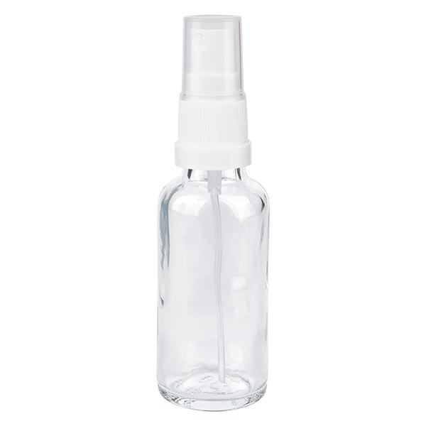 Helder glazen flessen 30ml met wit pompverstuiver Helder glazen flessen 30ml met wit pompverstuiver