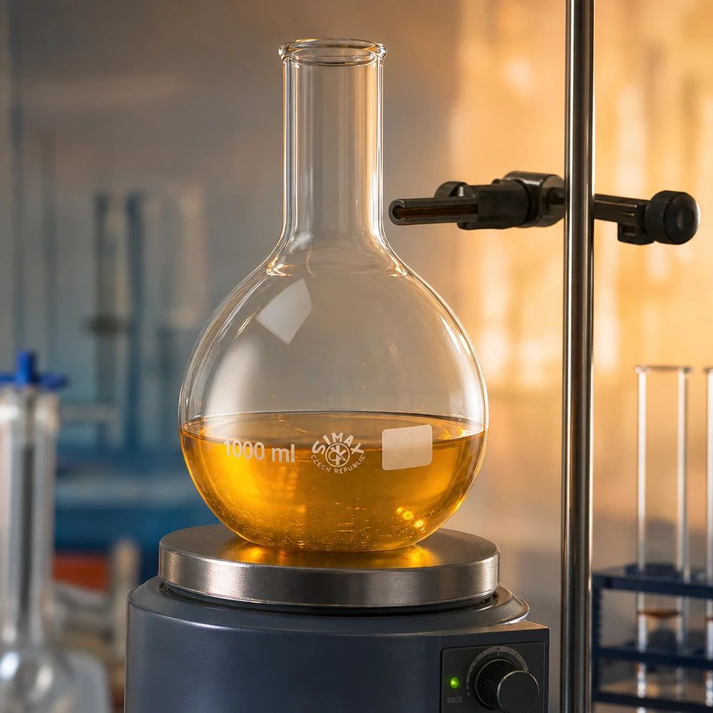 Professionele staande kolf met smalle hals van 1000 ml voor refluxopbouw en condensatieprocessen