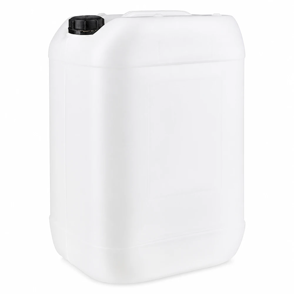 25l jerrycan, UN-toelating, met schroefsluiting Grote witte industriële jerrycan van 25 liter met handvat en schroefdop, OV