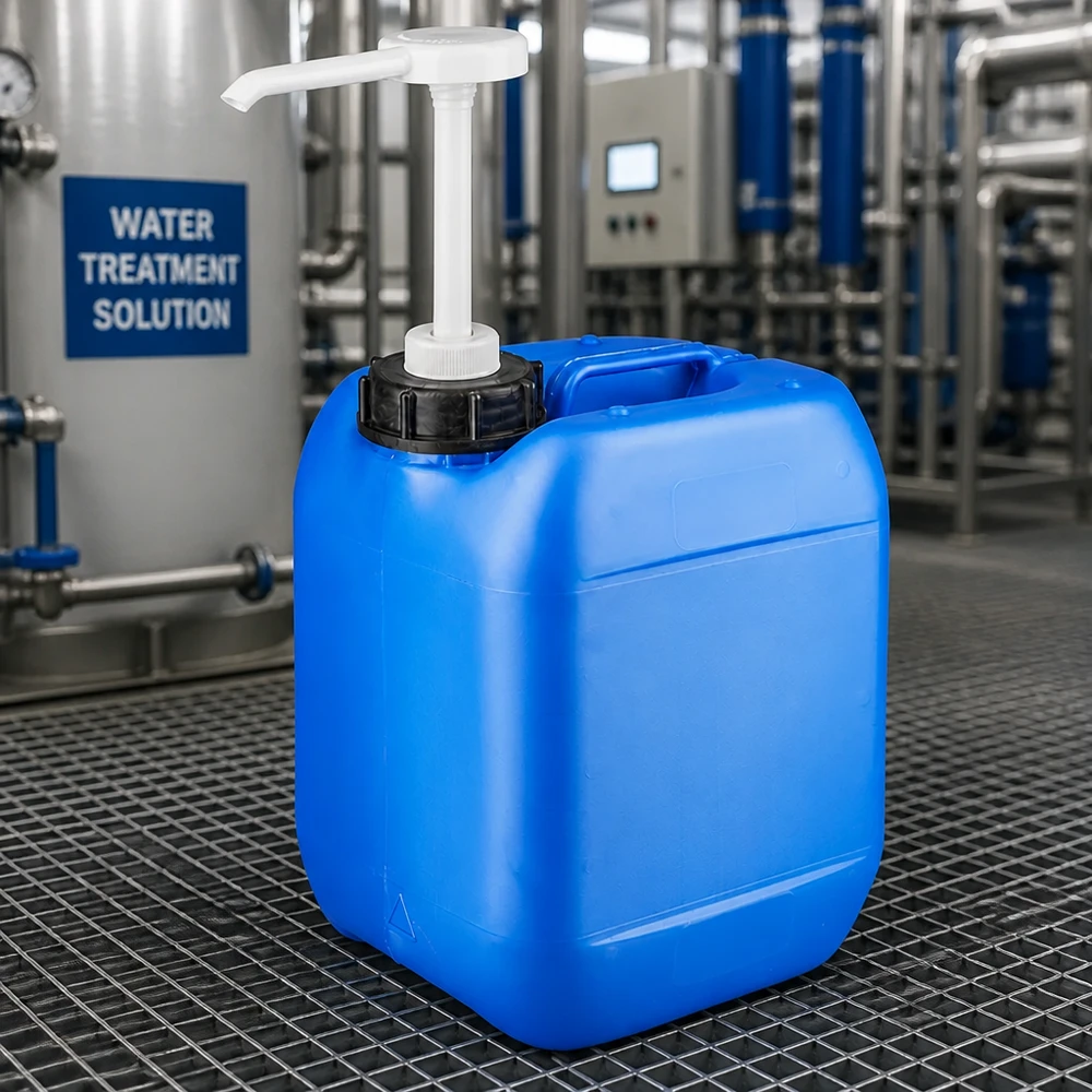 Canister 5 liter blauw met doseerpomp Draagbare blauwe jerrycan van 5 liter met doseerpomp voor het doseren van chemicaliën