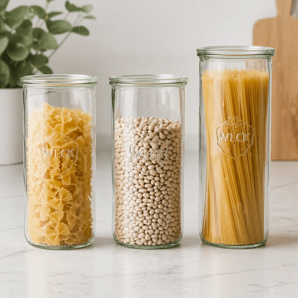 WECK RR100 Set gevuld met pasta bonen en noedels voorraadpot 1500ml keuken modern