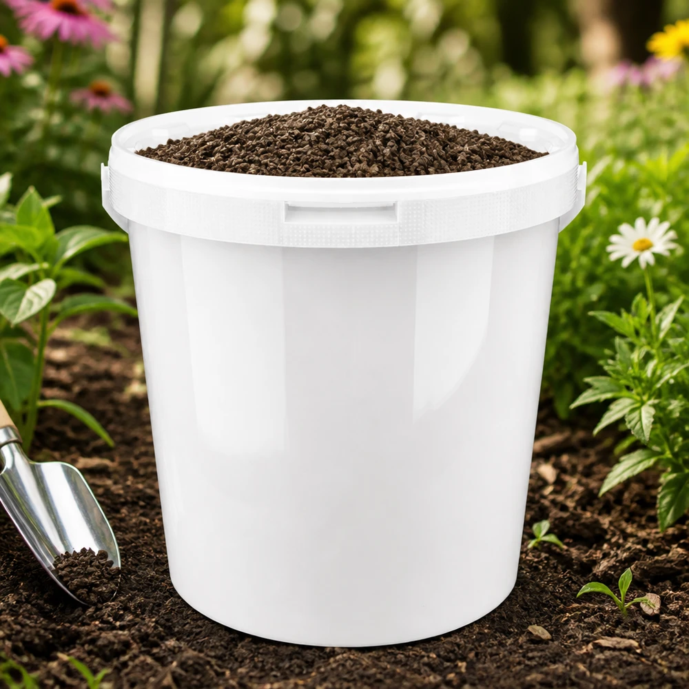 10,7 liter emmer van wit PP plastic met deksel Veelzijdige witte kunststofemmer van 10,7 l PP met substraat voor tuin en landbouw
