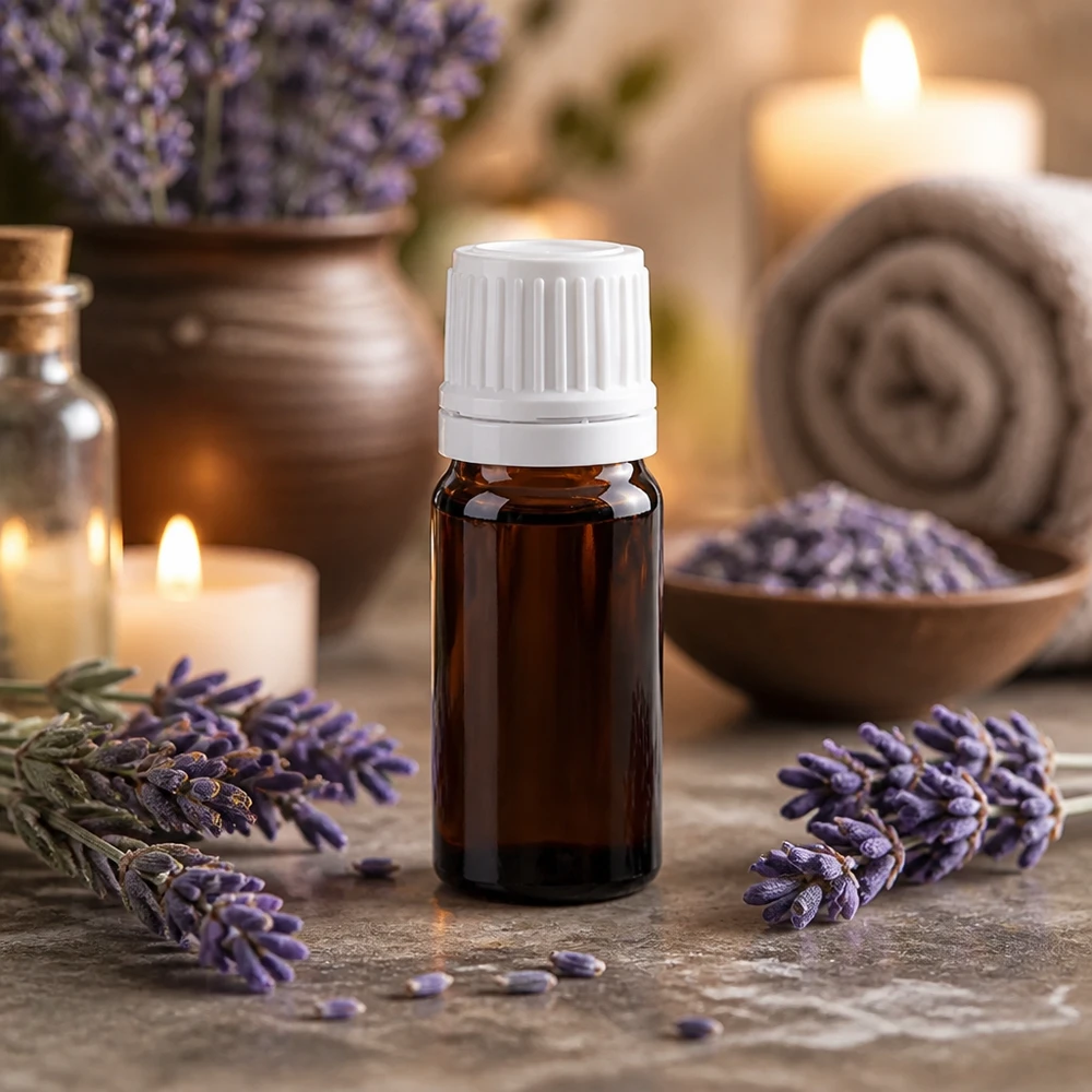 Compacte apothekersfles van 5 ml, gemaakt van donkerbruin glas, met een veilige witte OV-dop