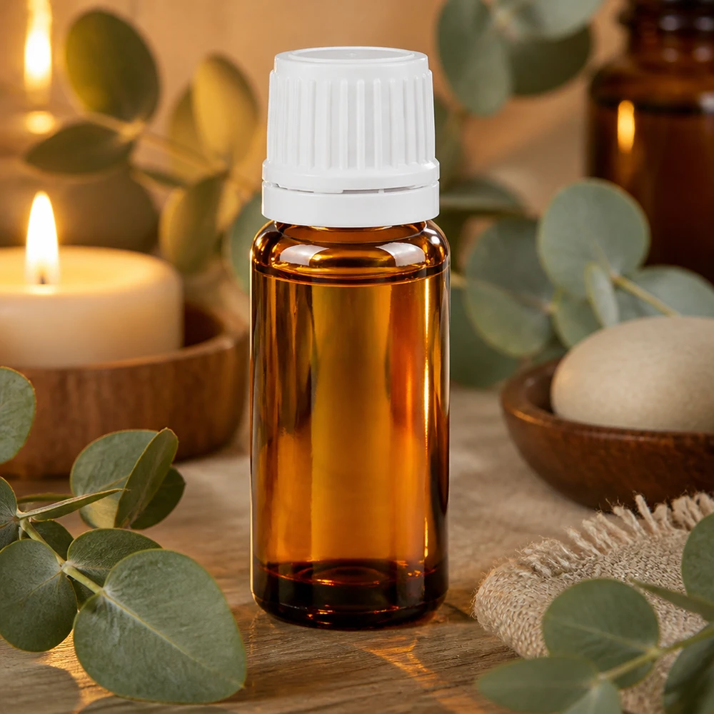 Bruine glazen fles 10ml met wit schroefsluiting VR Compacte bruine glazen fles van 10 ml met witte OV-dop voor aromatherapie-oliën