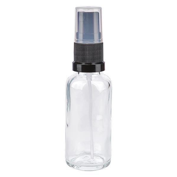 Helder glazen flessen 30ml met zwart pompverstuiver Helder glazen flessen 30ml met zwart pompverstuiver