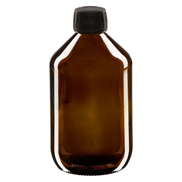 500ml Euro-medicijnfles bruin met zwarte schroefsluiting VR 500ml Euro-medicijnfles bruin met zwarte schroefsluiting VR