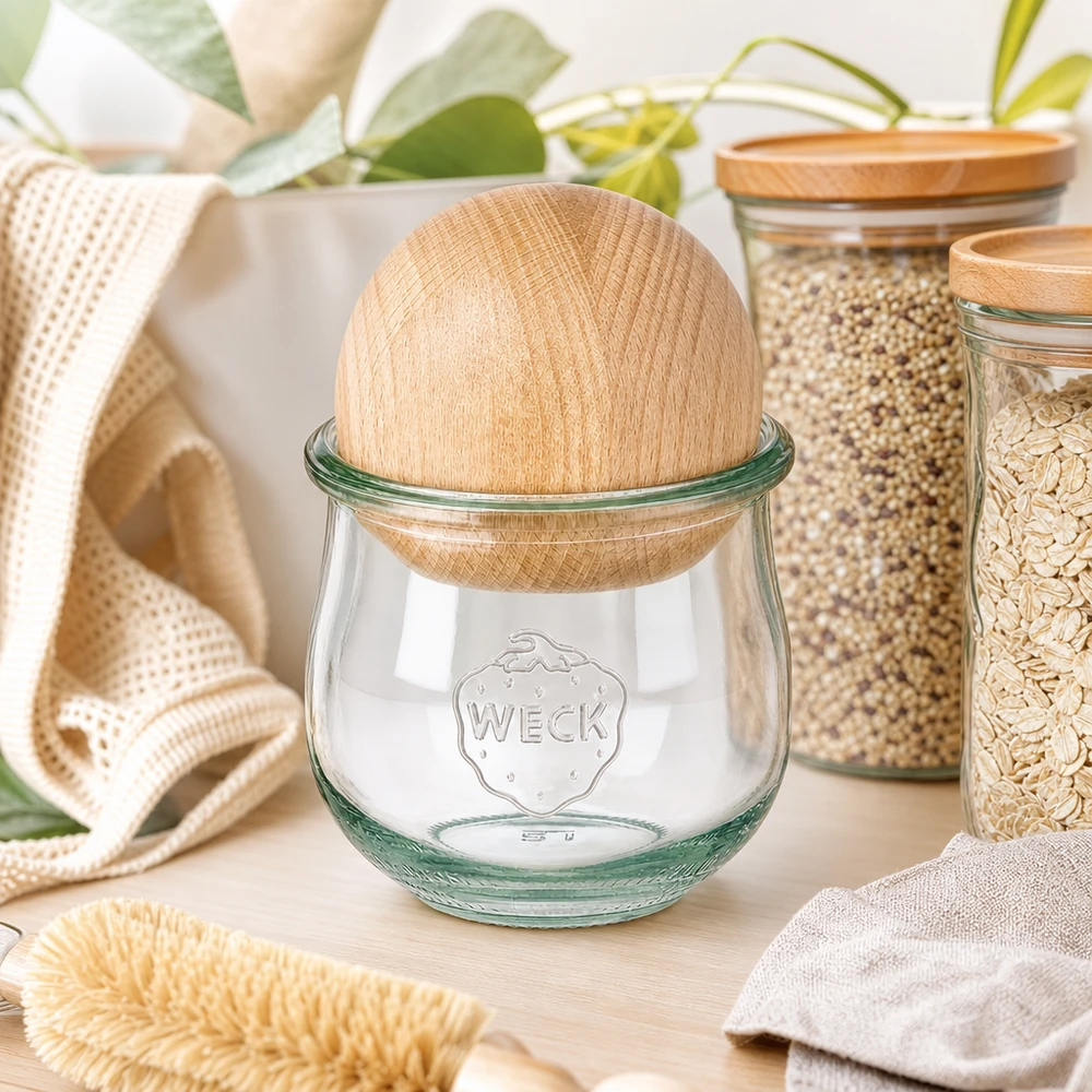 370ml tulpenglas WECK RR80 met houten bal 370ml tulpenglas WECK RR80 met houten bal