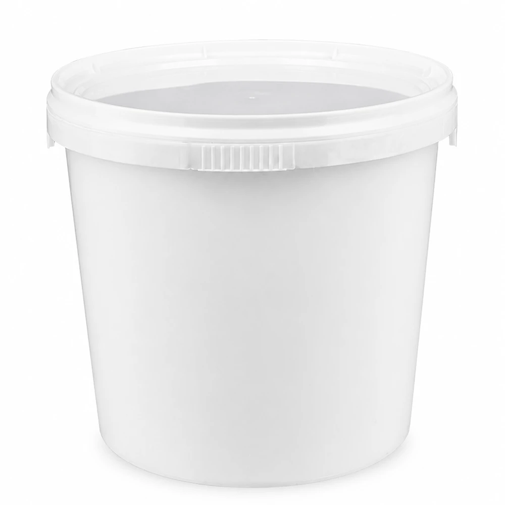 1 liter emmer van wit PP plastic met deksel Witte plastic bak van 1 liter met deksel voor levensmiddelen en industriële toepassingen