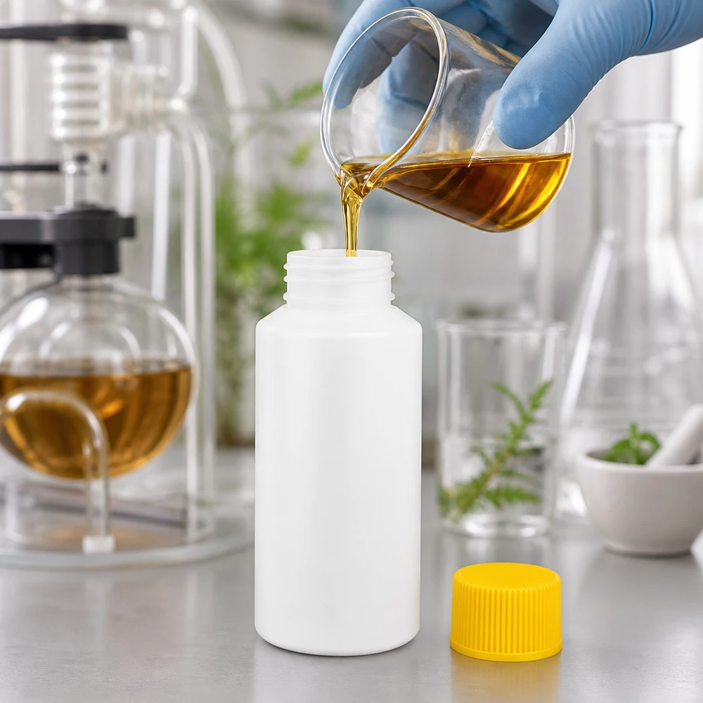 PET cilinderfles 30ml wit met schroefsluiting geel Witte kunststof fles van 30 ml met gele veiligheidssluiting voor farmaceutische afvulling