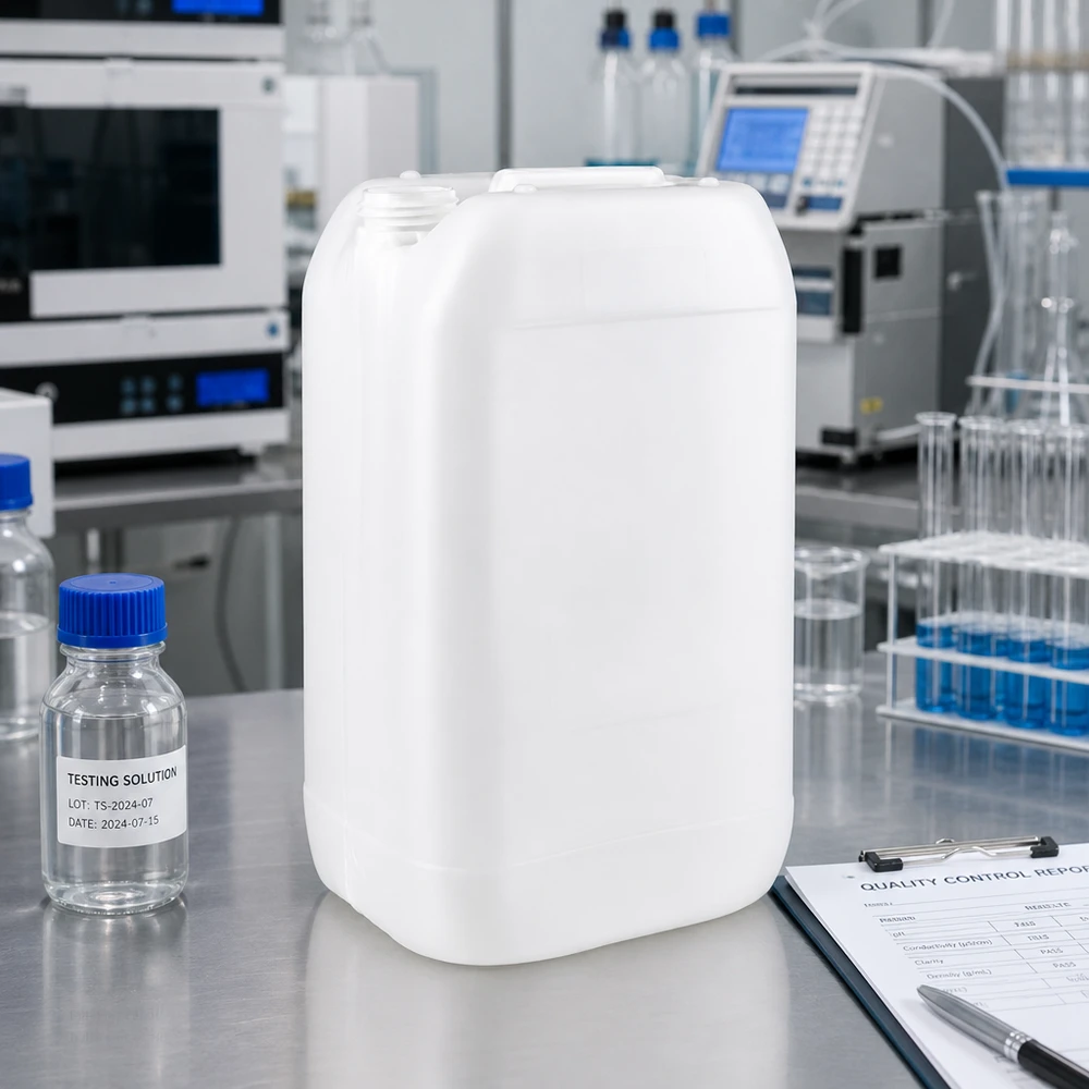 15l jerrycan, UN-toelating, zonder schroefsluiting Voedselveilige kunststofkan van 15 liter zonder sluiting in een analytisch testlaboratorium