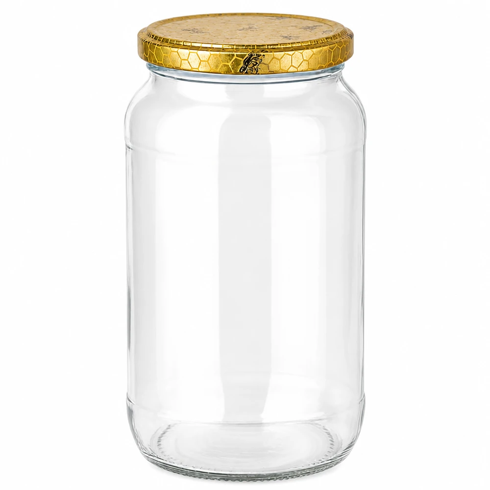 1062ml ronde pot met gouden honingraat deksel - lege honingpot inmaakpot transparante BasicSeal dop