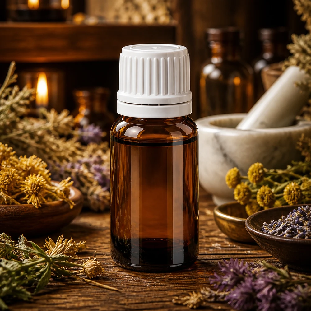 10ml flesje 11mm SV wit OV BrownLine UT18/10 10ml apothekersflesje van bruin glas met witte dop voor aromatherapie en natuurgeneeskunde
