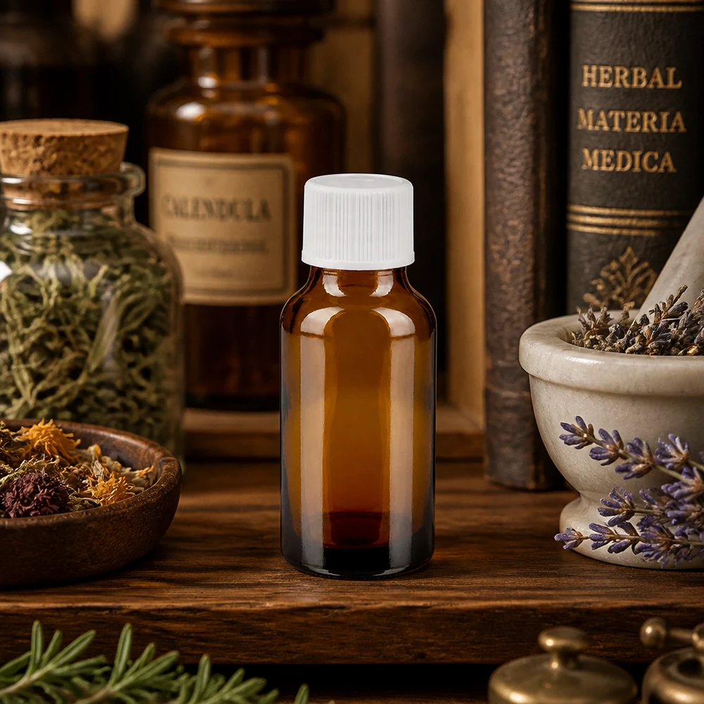 20 ml amberkleurig glazen bewaarflesje met standaard schroefdraad voor langdurige opslag van extracten
