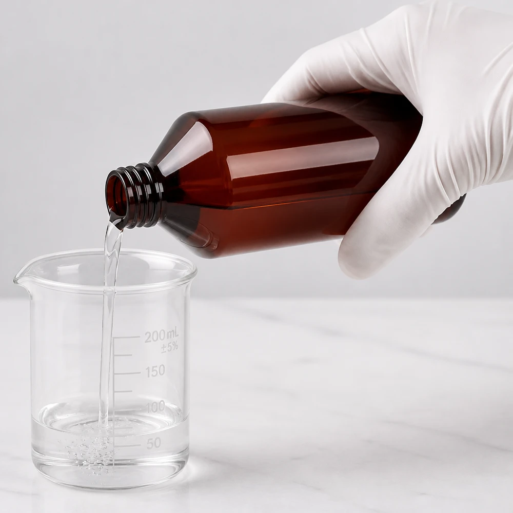 PET fles 1000ml PP28 zonder dop Bruine, ondoorzichtige PET-fles PP28 bij het overgieten in laboratoriumglas voor gebruik in een cleanroom