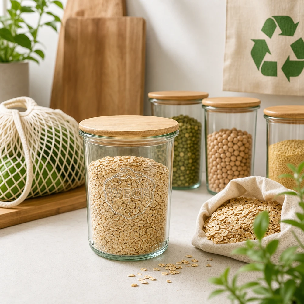 160ml stortglas WECK RR60 met hout deksel WECK 160ml RR60 houten deksel duurzame voorraadpot havermout peulvruchten zero waste keuken