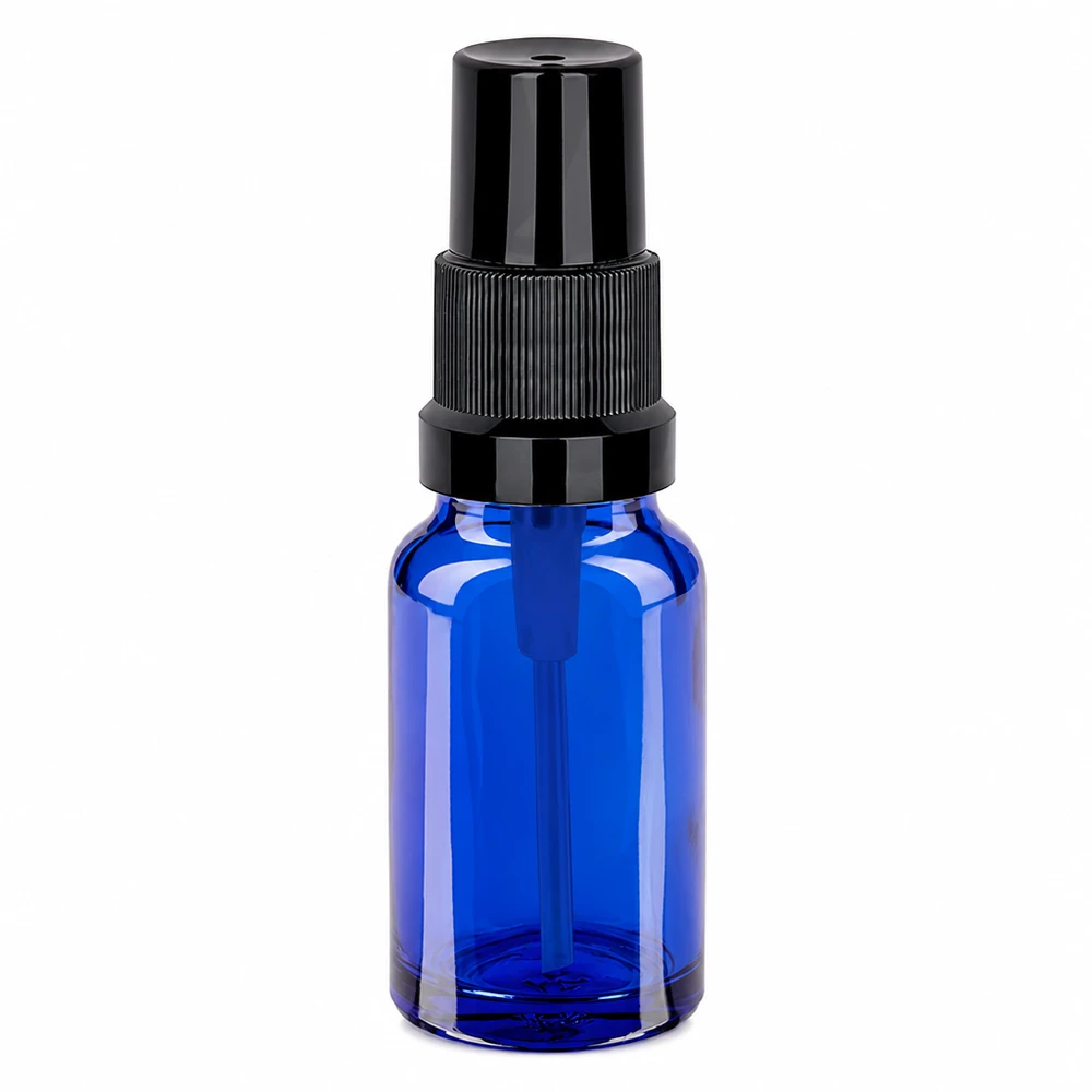 10ml spuitflesje zwart STD BlueLine UT18/10 Elegant kobaltblauw 10ml flesje met matzwarte spuitkop voor natuurlijke cosmetica en wellness
