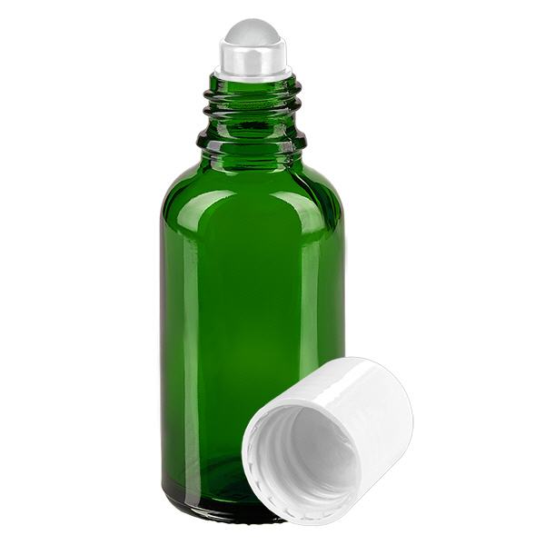 Apothekersflesje groen 30ml roll-on cap wit Apothekersflesje groen 30ml roll-on cap wit