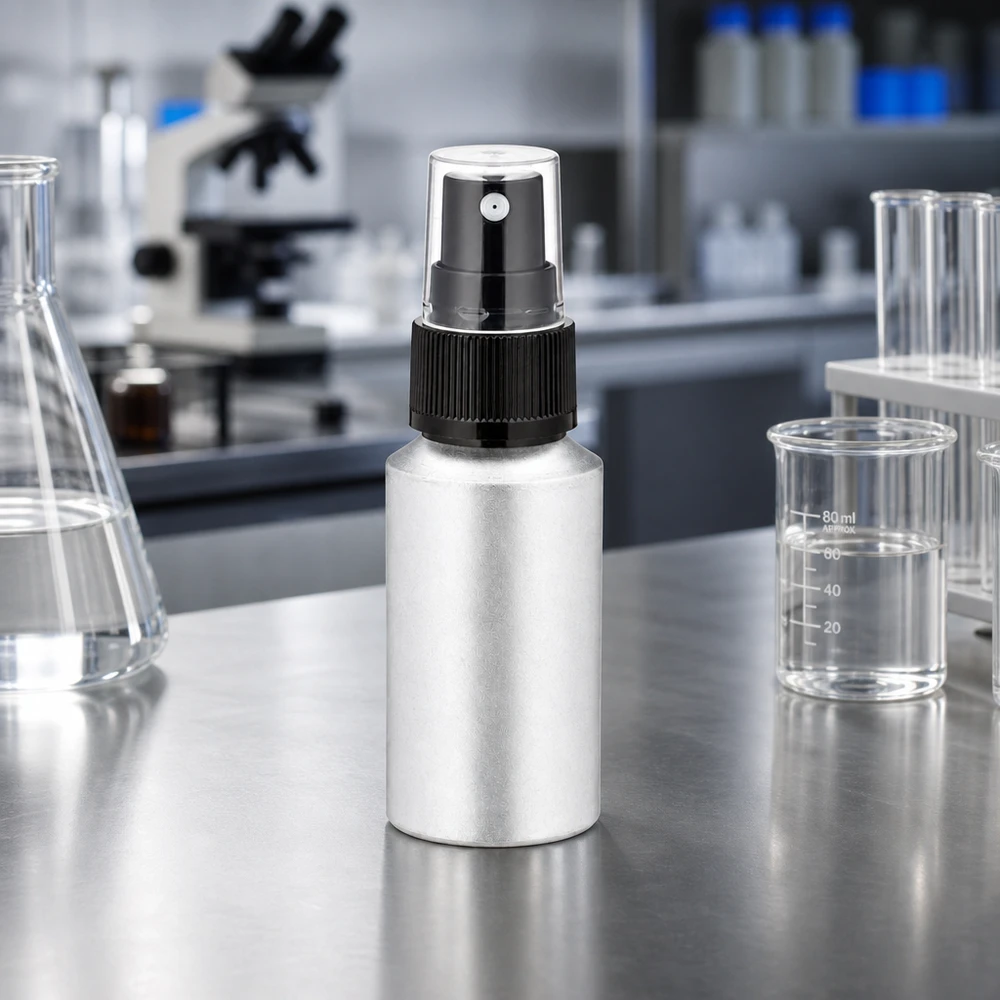 Recyclebaar aluminium flesje van 30 ml met sprayhulpstuk, perfect voor milieubewuste cosmeticaproductie