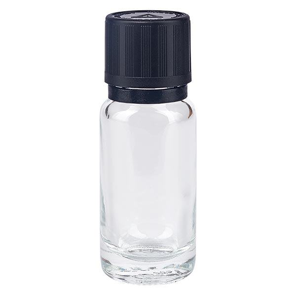Helder glazen flessen 10ml met zwart druppelsluiting 1mm kinderslot Bliwa VR Helder glazen flessen 10ml met zwart druppelsluiting 1mm kinderslot Bliwa VR