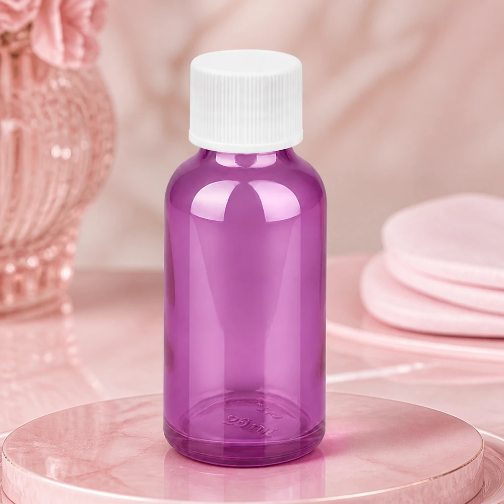 30ml fles 11mm schroefdop wit standaard PurpleLine UT18/30 Professioneel glazen flesje van 30 ml in paars met witte dop voor huidverzorgingsserums