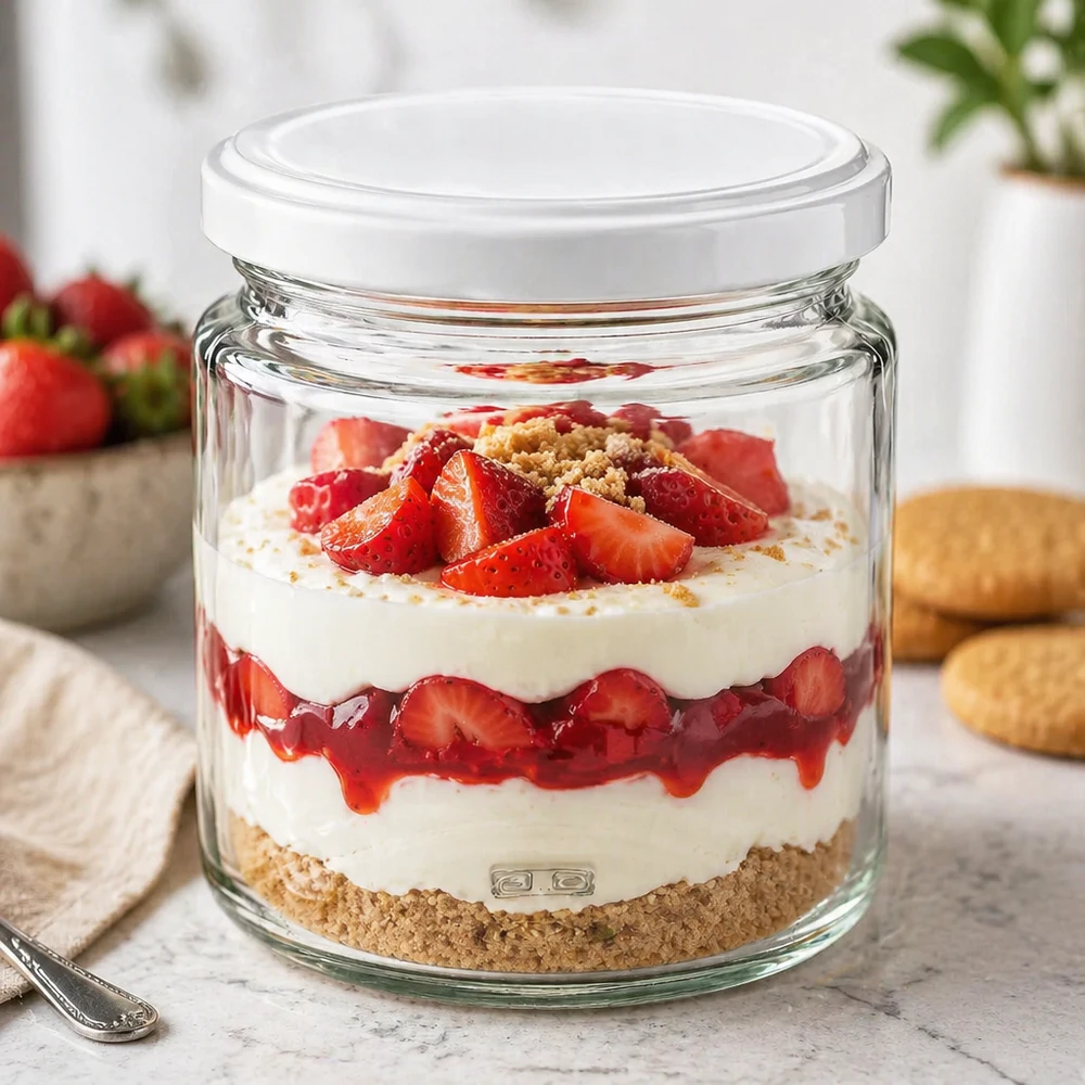 250 ml honingpot als dessertpot voor aardbeientiramisu met BasicSeal deksel, veelzijdig gebruik in de keuken