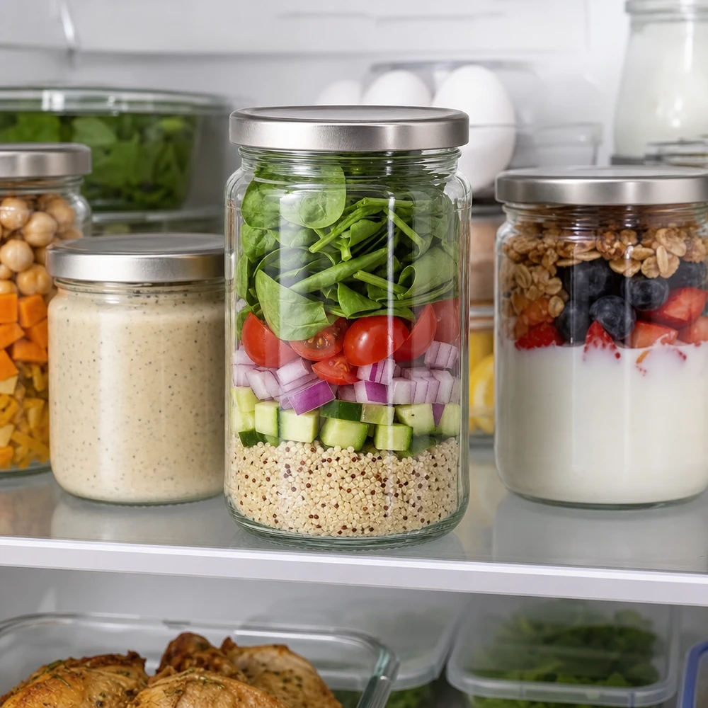 305 ml ronde pot met BasicSeal deksel als maaltijdverpakking voor salades in de koelkast met laagjessysteem