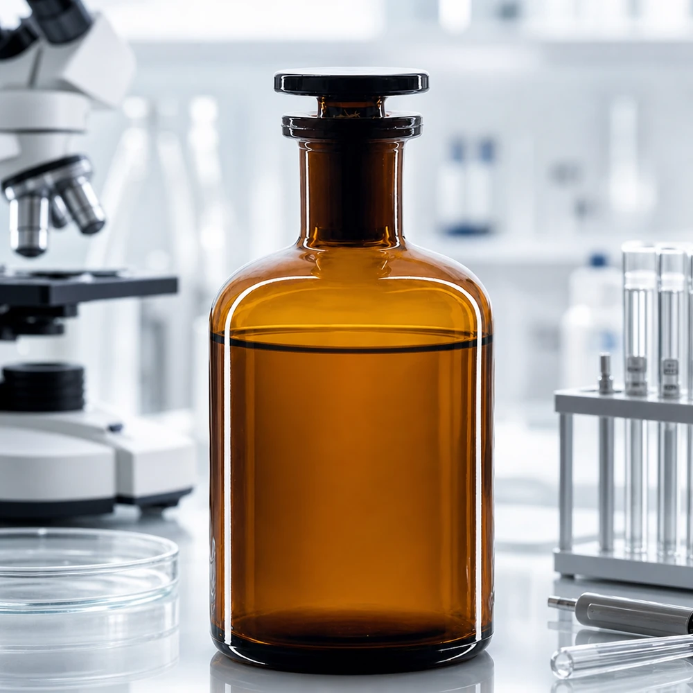 Bruine glazen fles van 100 ml met smalle hals en glazen stop, voor laboratoriummonsters en vloeistoffen