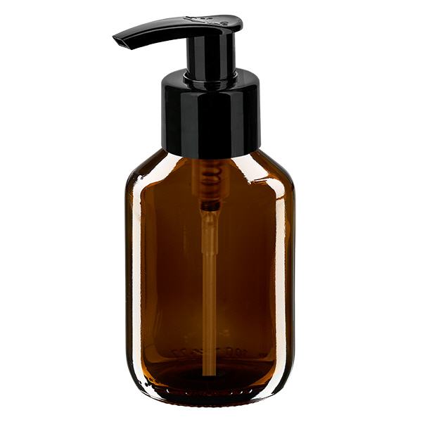 100ml medicijnfles bruin, met dispenserpomp zwart ApoGl 100ml medicijnfles bruin, met dispenserpomp zwart ApoGl