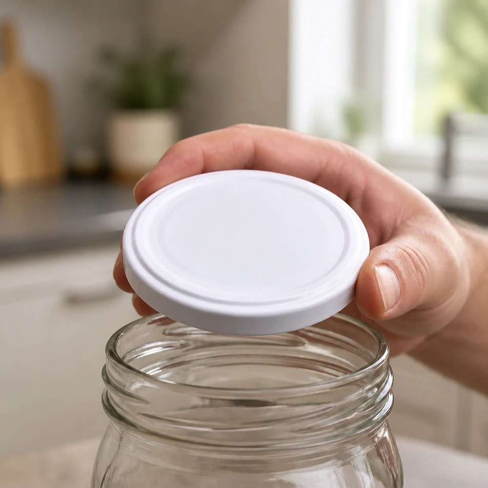 Keuken met UNiTWIST TO43: wit unitemp-deksel BioSeal op inmaakpot sluiten