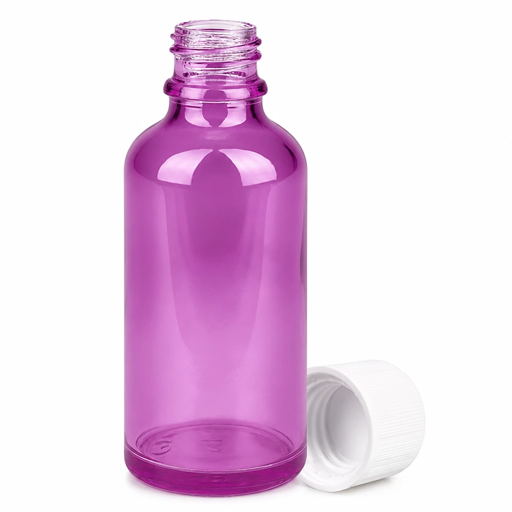 Transparant paars glazen flesje 50ml met 11mm hals voor tincturen en vloeibare preparaten