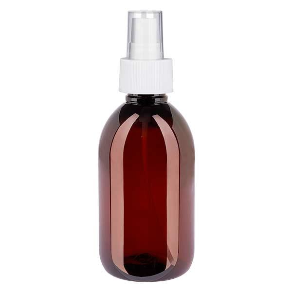 250 ml PET medicijnfles met verstuiver wit GCMI 28/410 incl. dop transparant, standaard 250 ml PET medicijnfles met verstuiver wit GCMI 28/410 incl. dop transparant, standaard